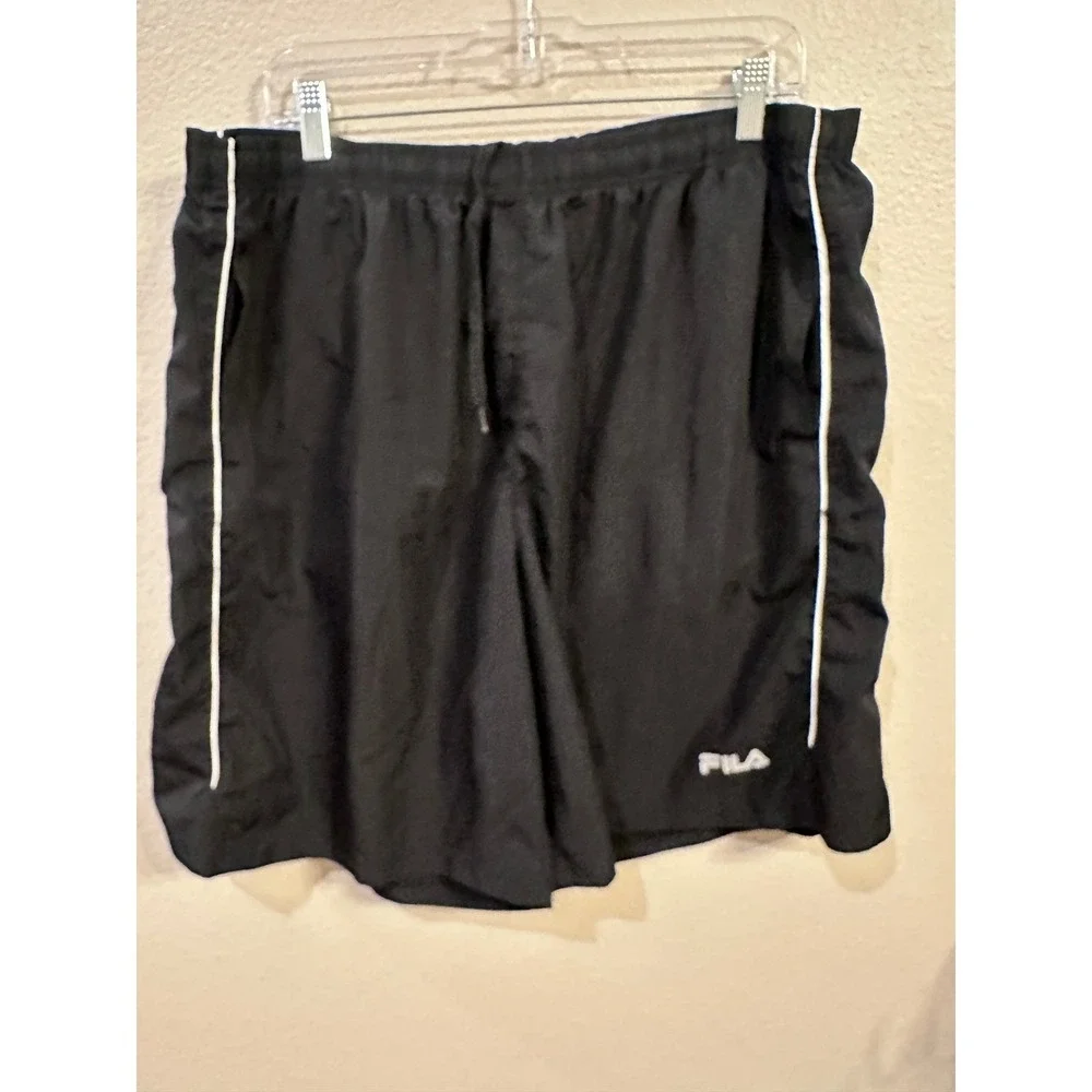 FILA XXL Mens Athletic Shorts Black White Trim Elastic Waist Activewear